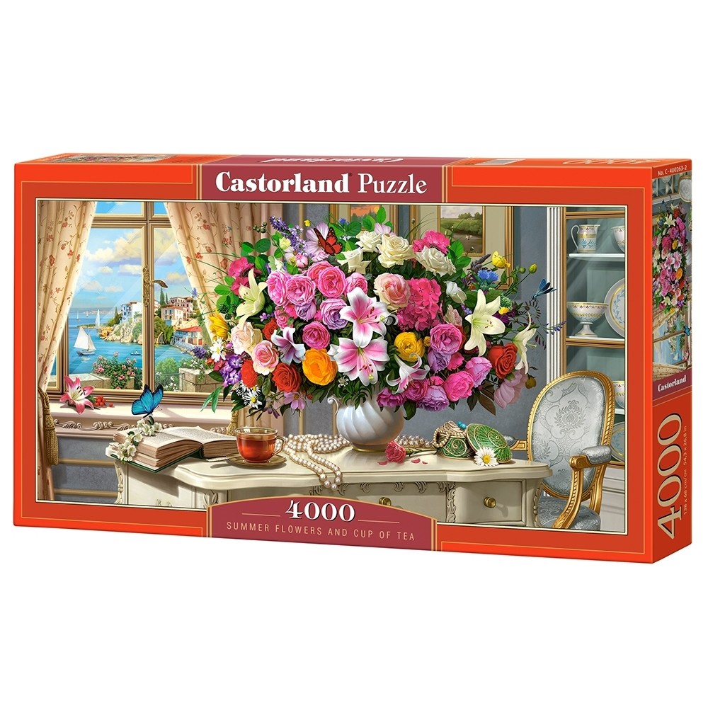 Παζλ Castorland 4000 κομμάτια - Καλοκαιρινά λουλούδια και ποτήρι τσάι