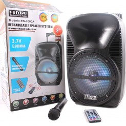 Ενεργό ηχείο FEIYIPU ES-3000A 8" με LED φωτάκια, ασύρματο μικρόφωνο και τηλεχειριστήριο, 50W, ραδιόφωνο FM