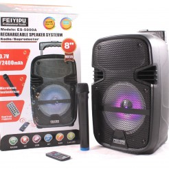 Ενεργό ηχείο FEIYIPU ES-5000A 8" με LED φωτάκια, ασύρματο μικρόφωνο και τηλεχειριστήριο, 50W, ραδιόφωνο FM, κάρτα TF, USB, Bluetooth, AUX